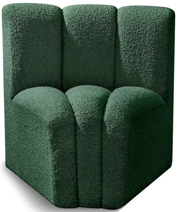 Meridian Furniture Arc Green Boucle Fabric Curved Corner