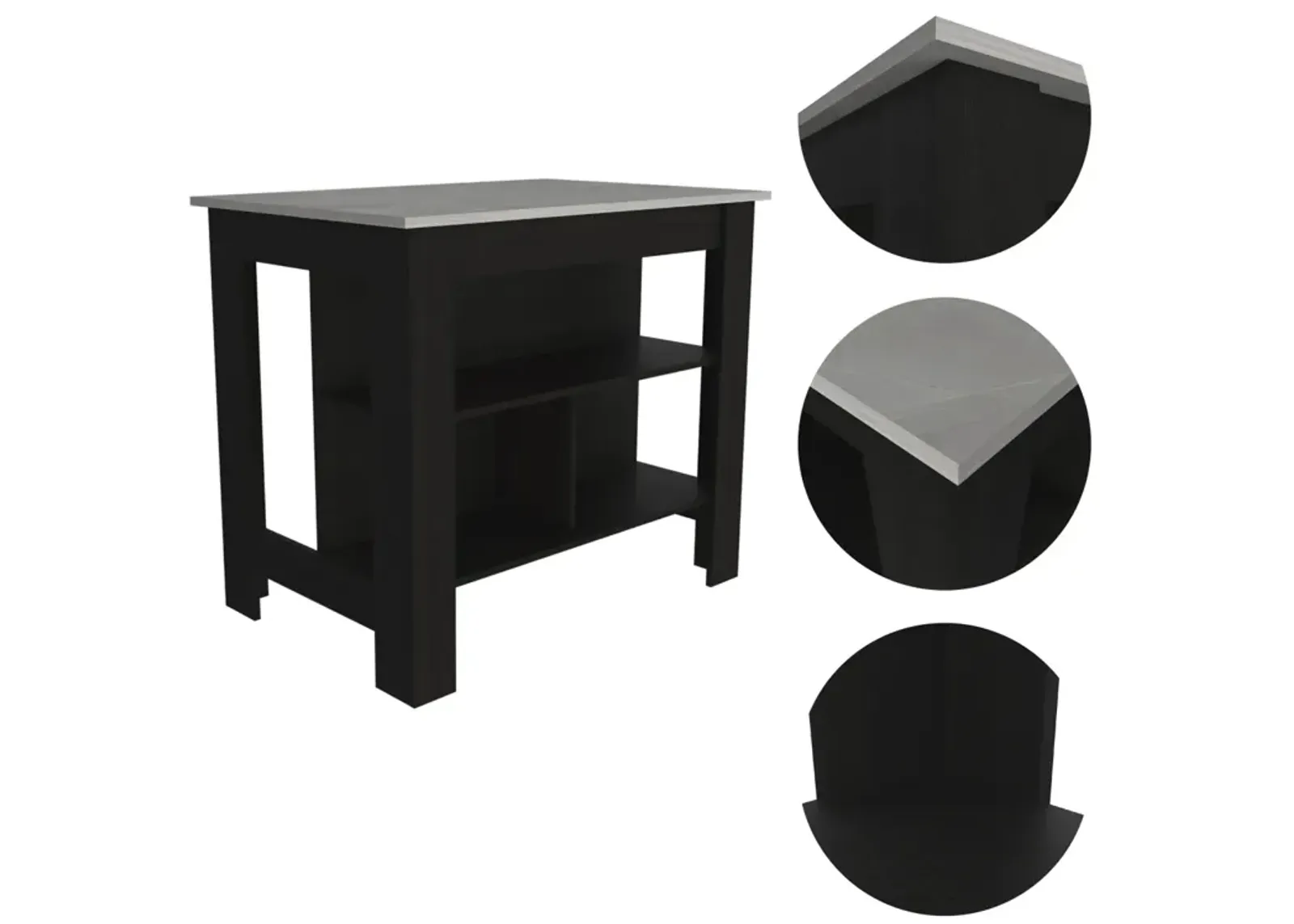 Cala Kitchen Island, Four Legs, Three Shelves - Black Ibiza Marble