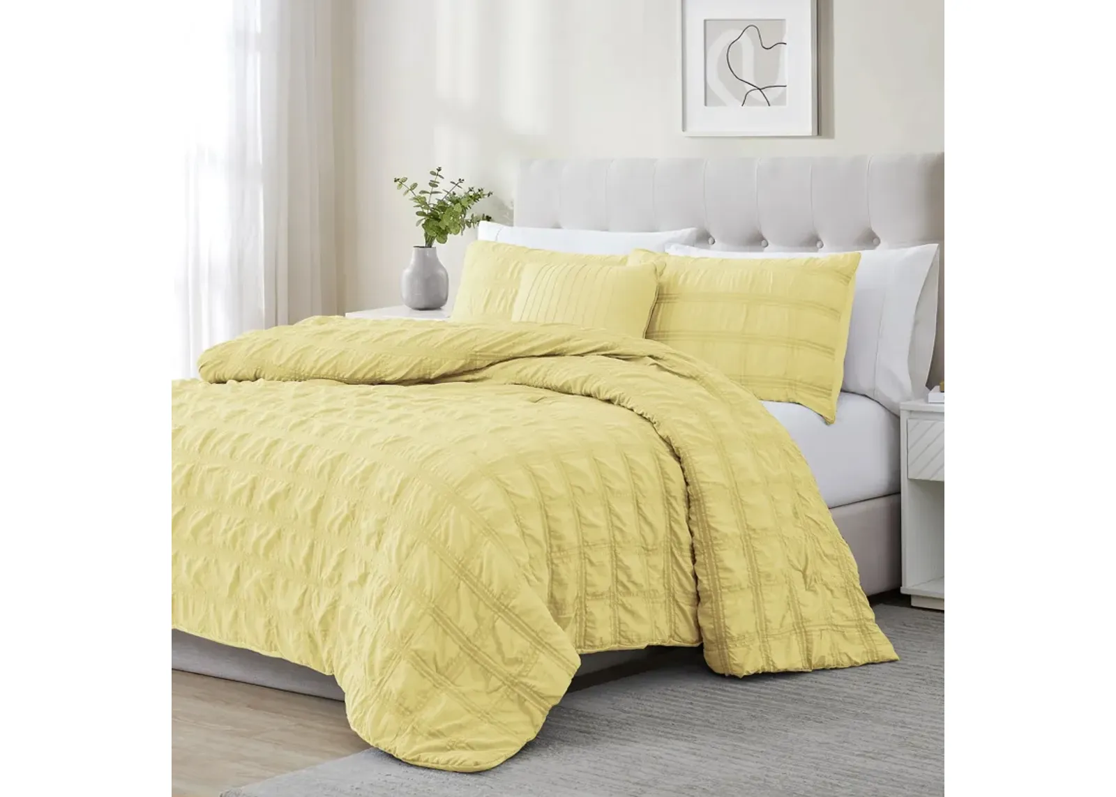 Ramallah Eliza Seersucker Comforter Set - 4-Piece - Queen 86x86", Yellow