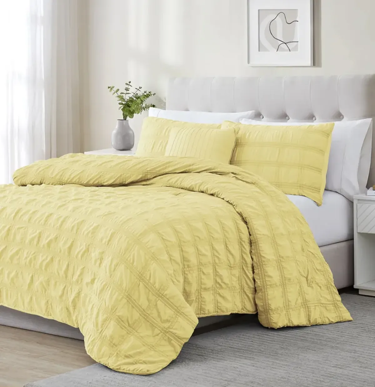 Ramallah Eliza Seersucker Comforter Set - 4-Piece - Queen 86x86", Yellow