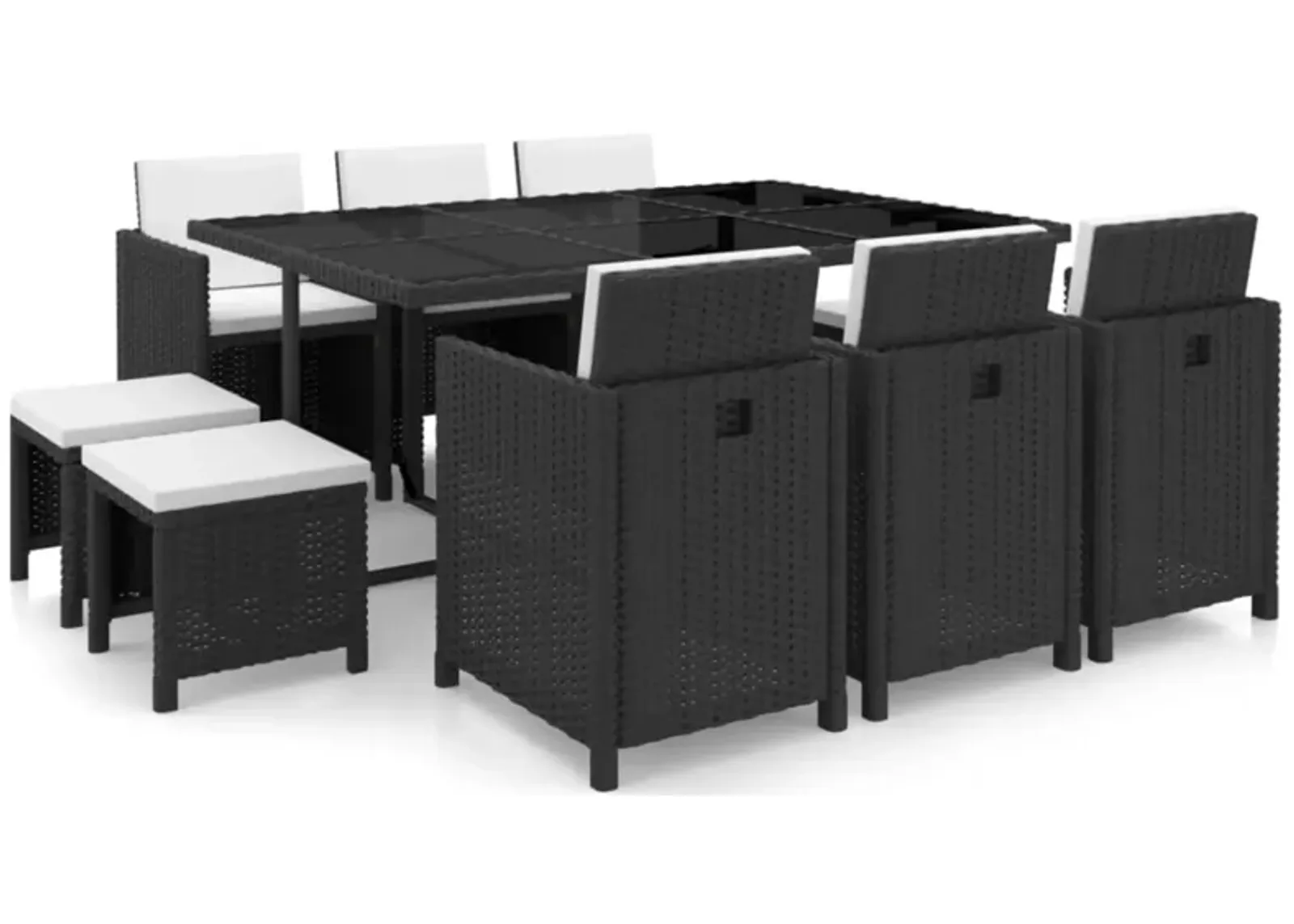 vidaXL 11 Piece Outdoor Dining Set with Cushions Poly Rattan Black