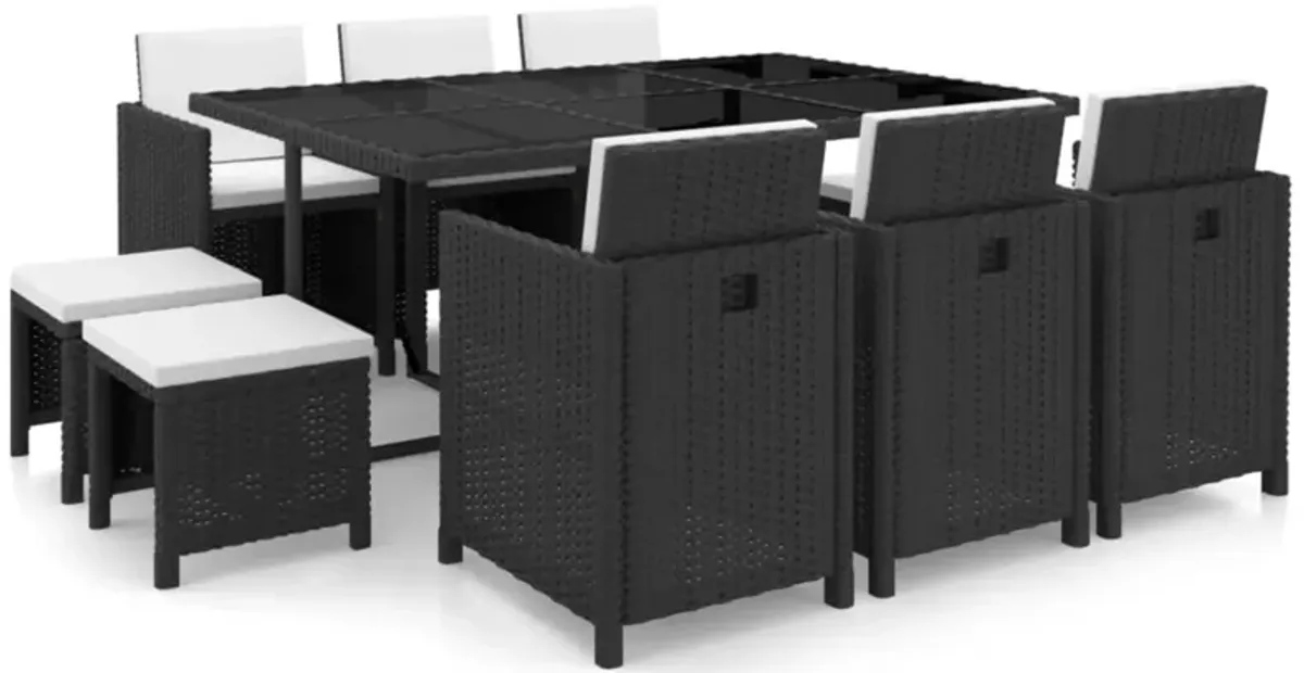 vidaXL 11 Piece Outdoor Dining Set with Cushions Poly Rattan Black