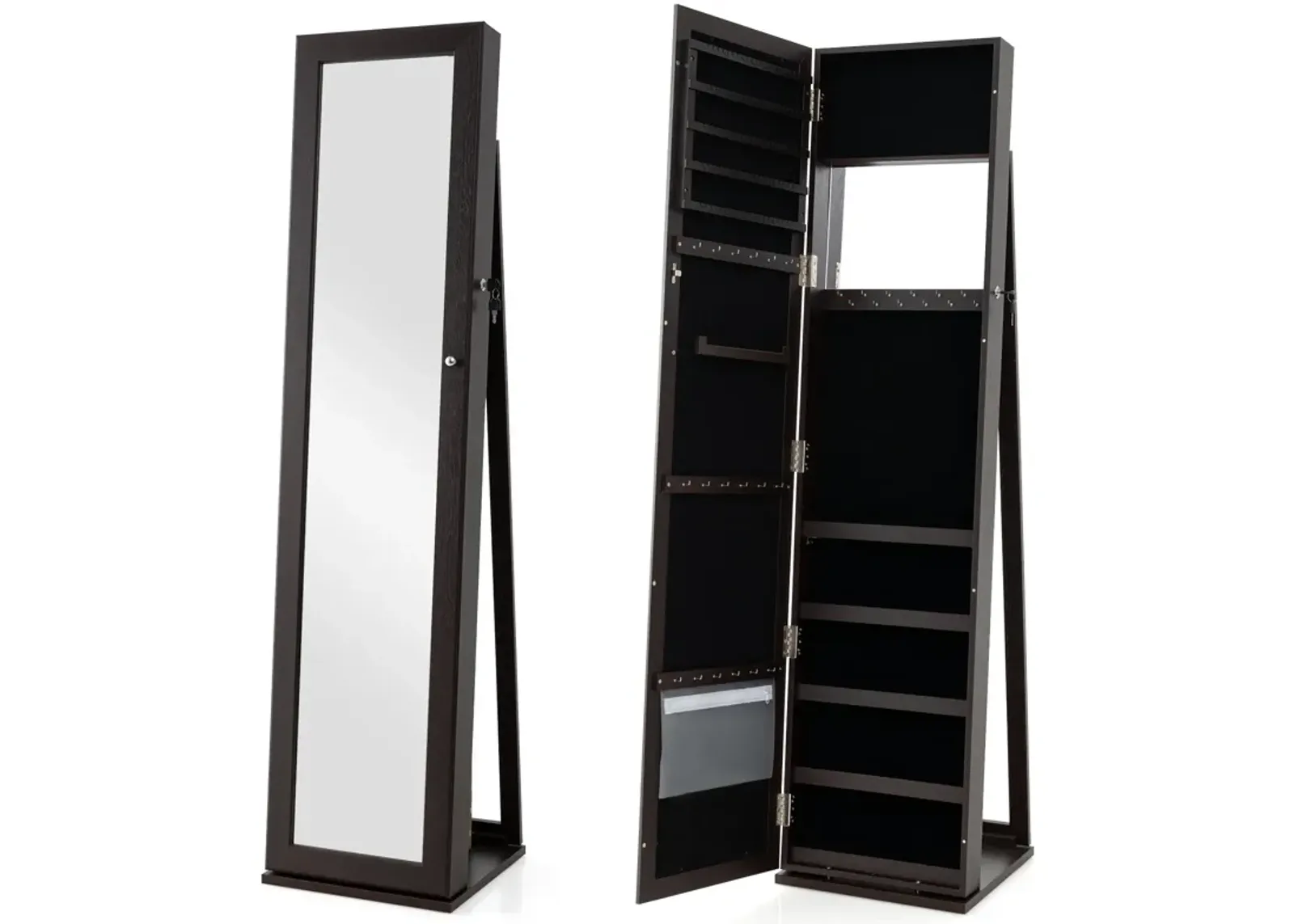 Standing Lockable Jewelry Storage Organizer with Full-Length Mirror