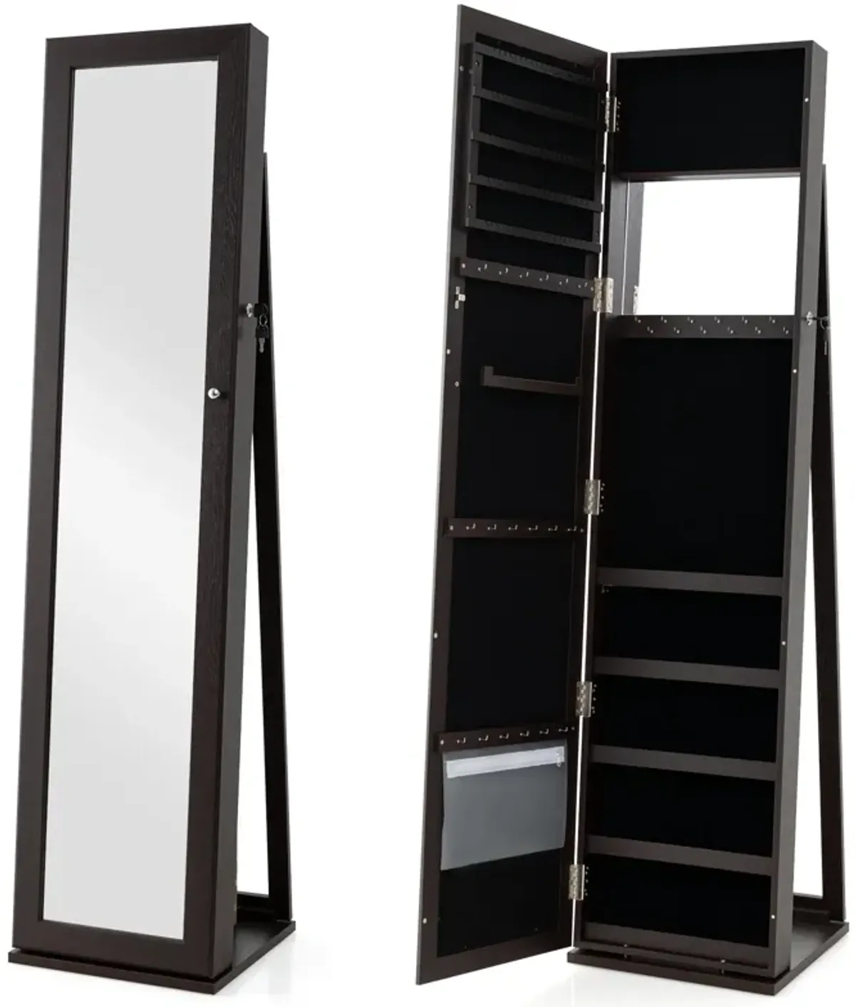 Standing Lockable Jewelry Storage Organizer with Full-Length Mirror