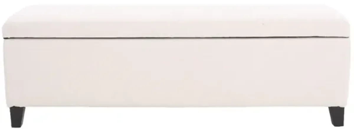 Elias Ottoman Bench with Storage, 51 Inch Rectangular, White Fabric -Benzara