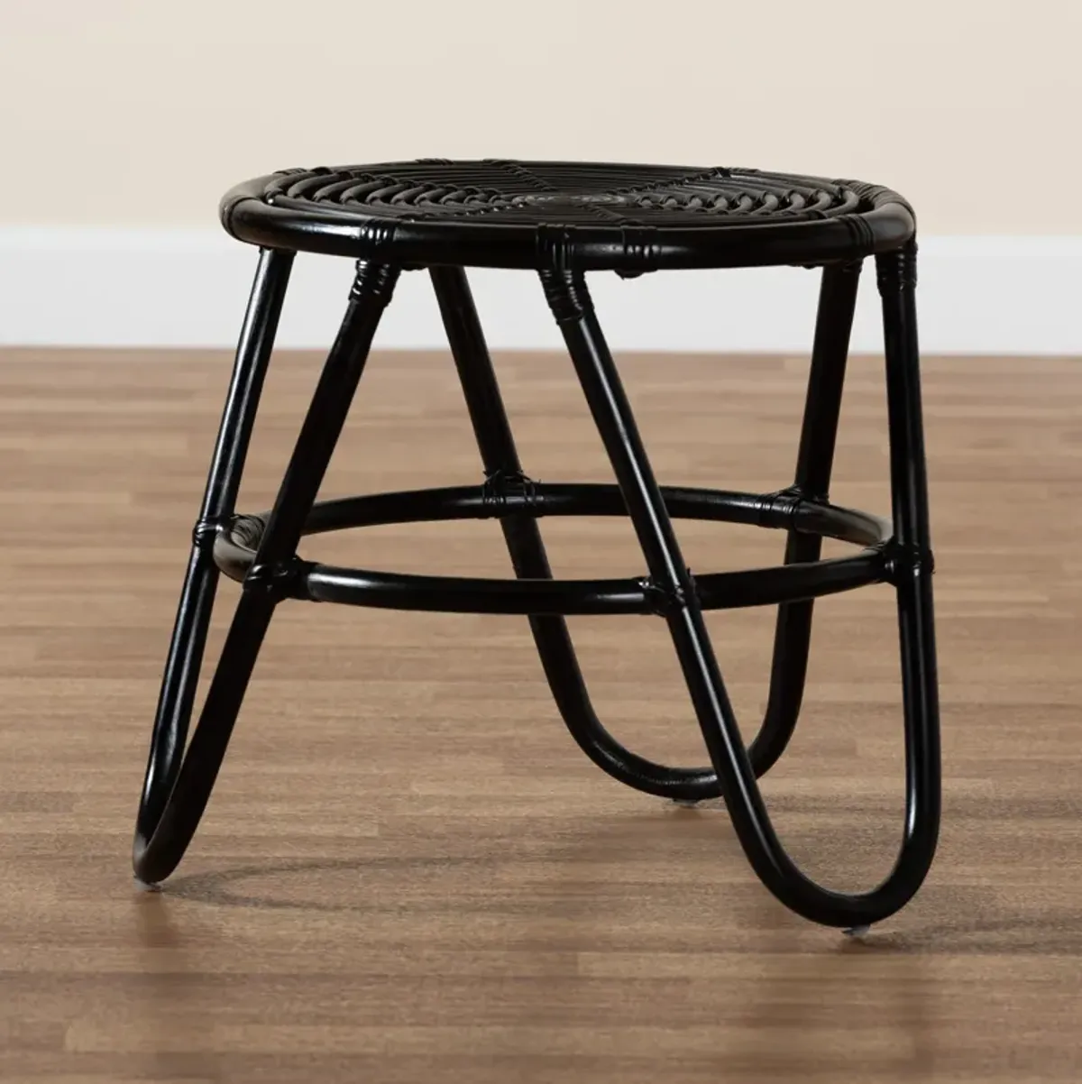 Bali & Pari Pertessa Modern Bohemian Black Finished Rattan End Table