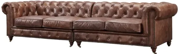Crafters and Weavers Century Chesterfield Sofa - Dark Brown Leather - 118