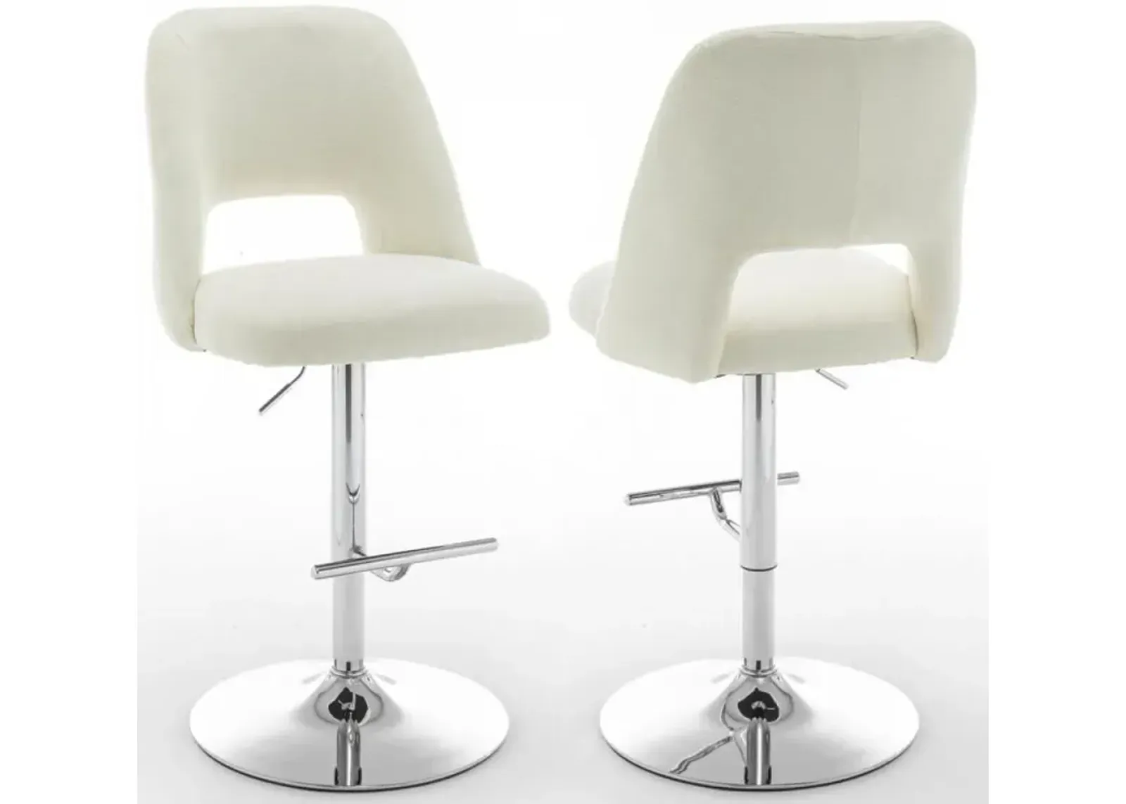 Boucle fabric upholstered barstool with a beige seat and silver base (SET OF 2)