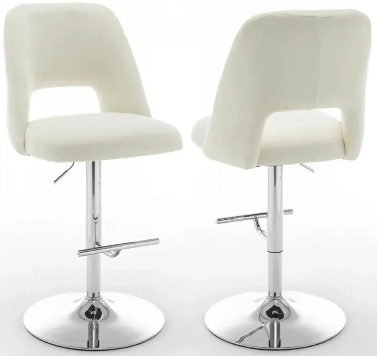 Boucle fabric upholstered barstool with a beige seat and silver base (SET OF 2)