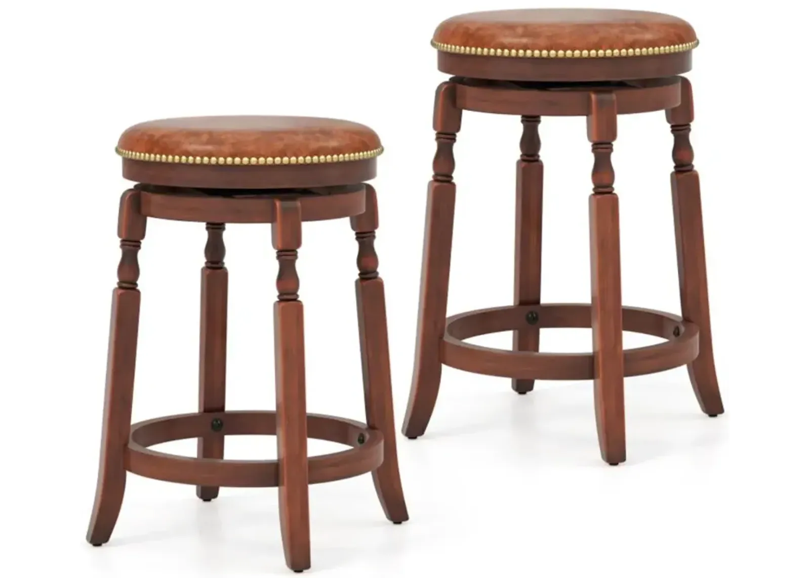 Hivvago 24/29 Inch Swivel Bar Stool Set of 2 with Upholstered Seat and Rubber Wood Frame