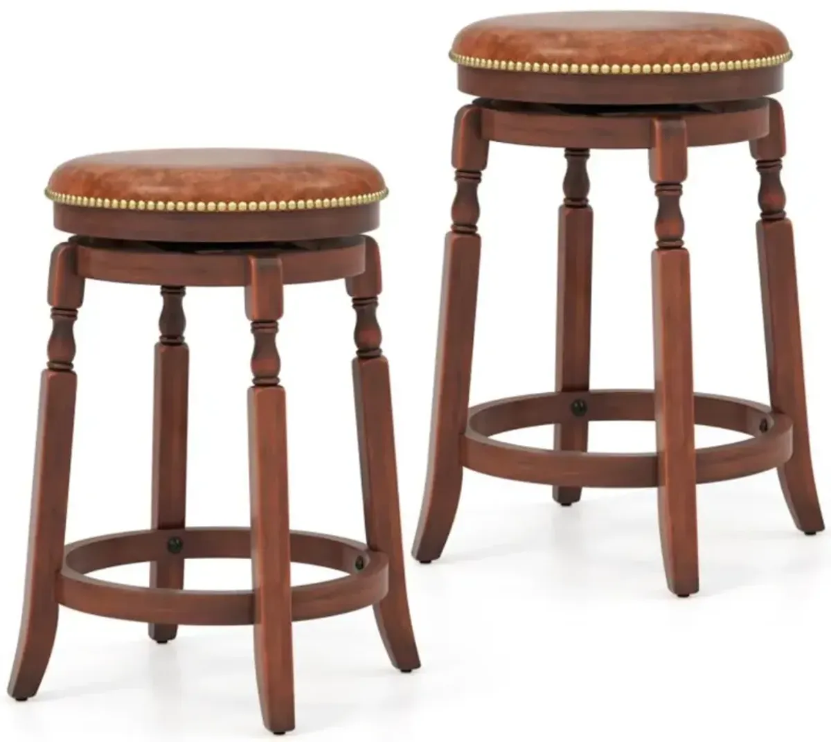 Hivvago 24/29 Inch Swivel Bar Stool Set of 2 with Upholstered Seat and Rubber Wood Frame