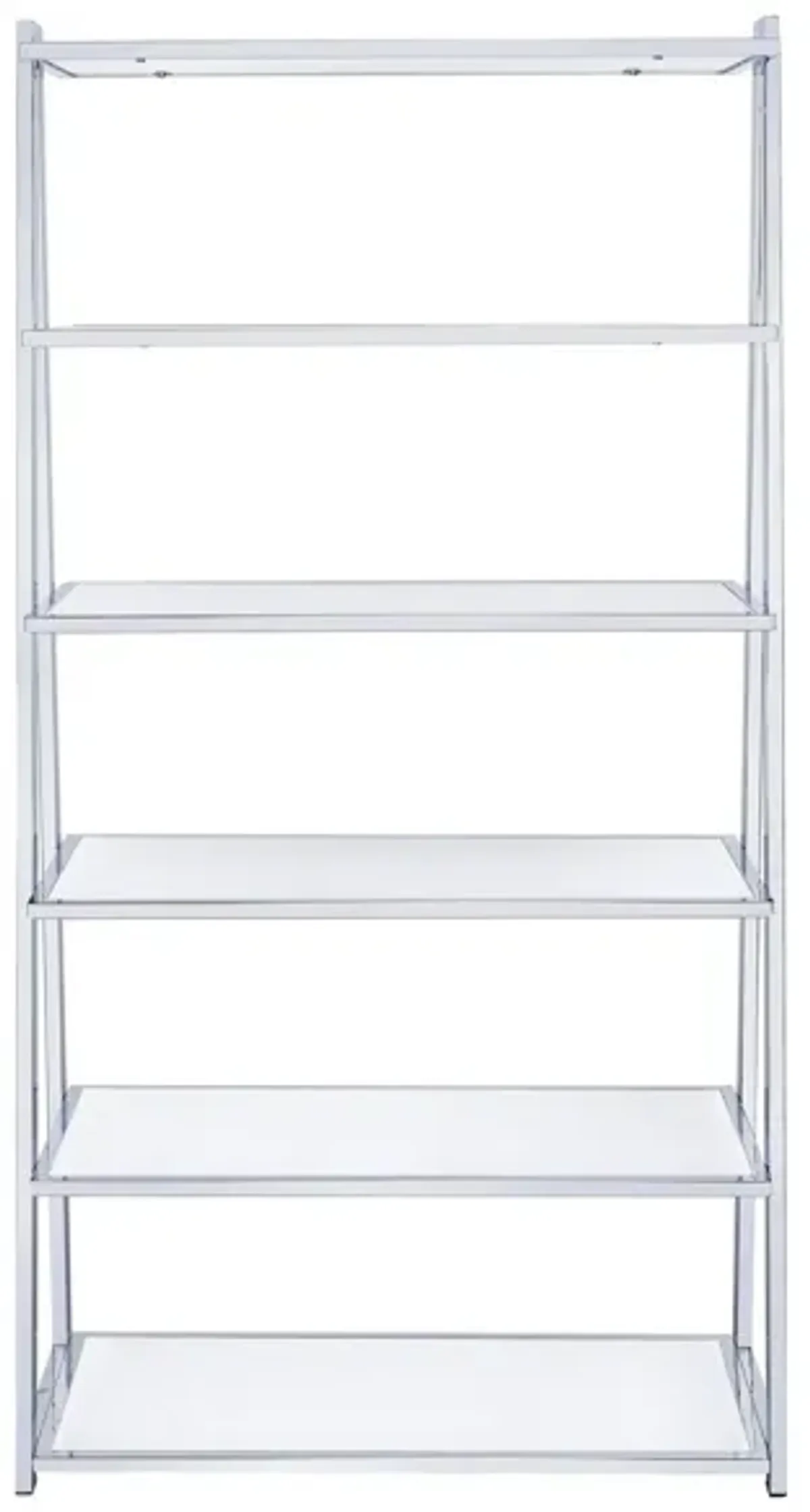 Metal Rectangular Bookshelf, White High Gloss & Silver-Benzara