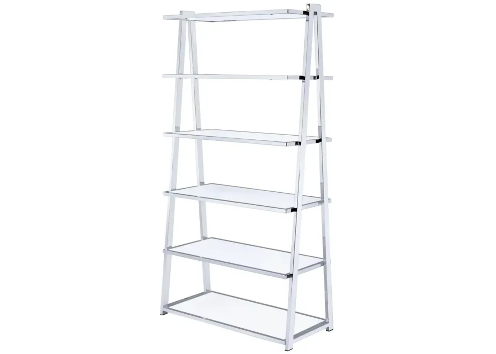 Metal Rectangular Bookshelf, White High Gloss & Silver-Benzara