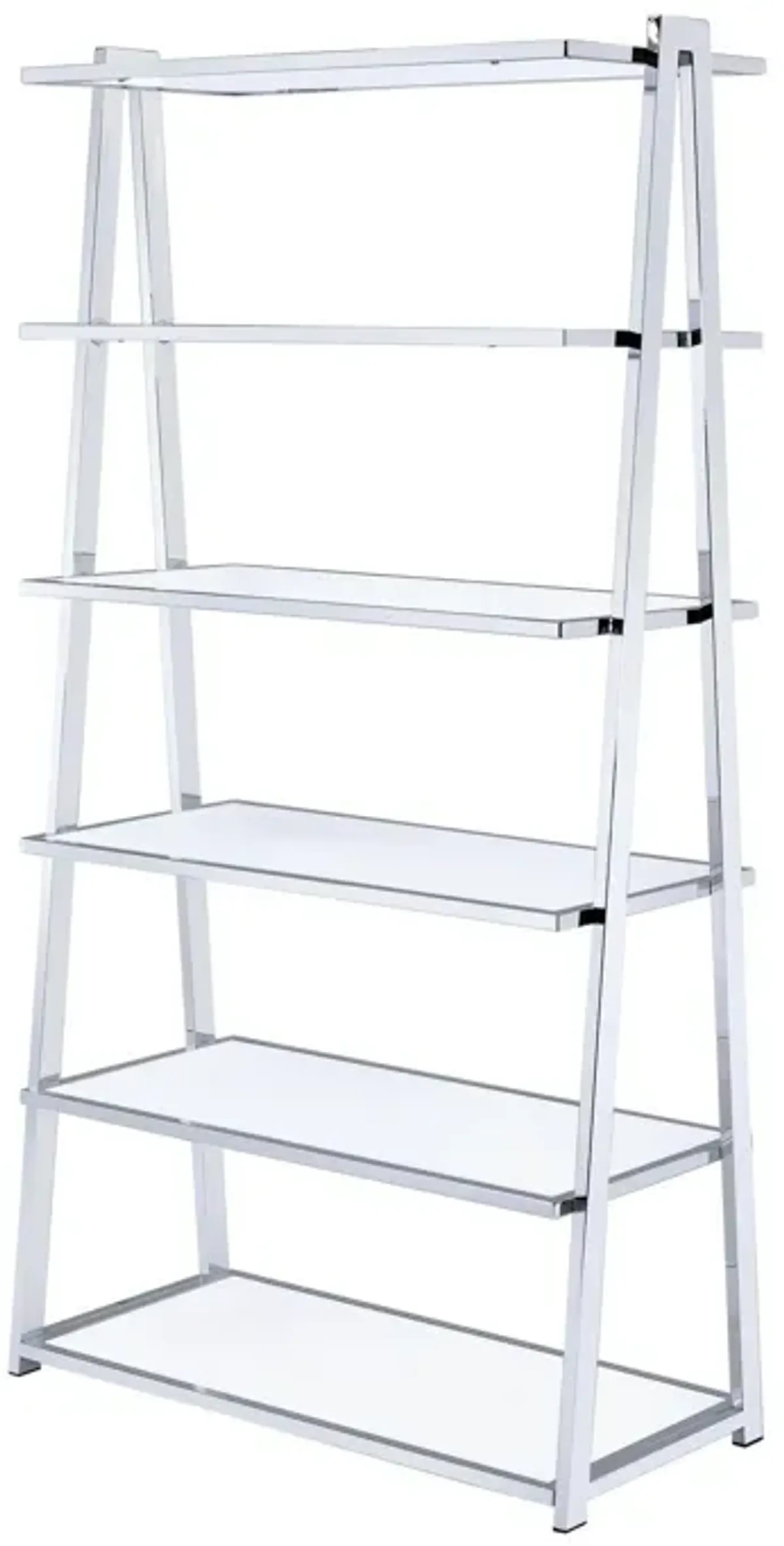 Metal Rectangular Bookshelf, White High Gloss & Silver-Benzara