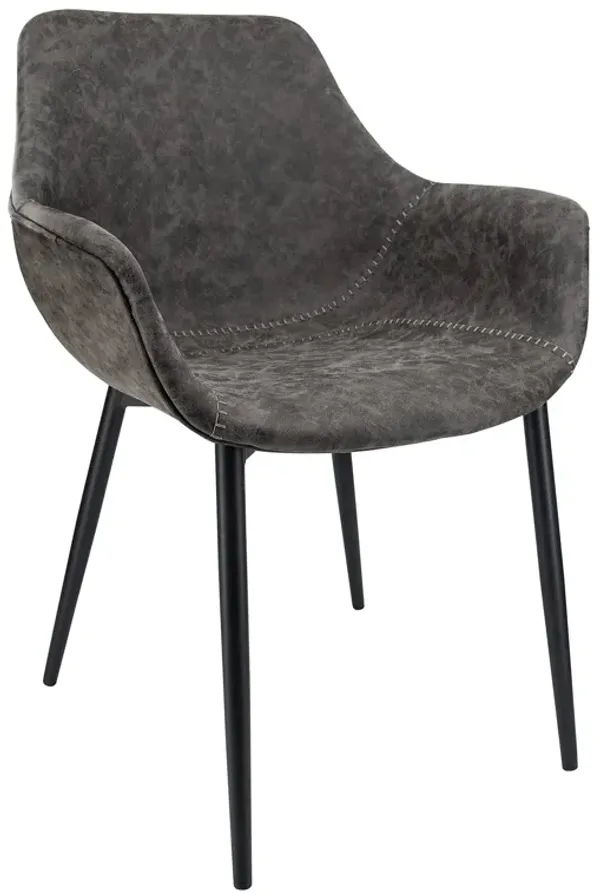 LeisureMod Markley Modern Leather Dining Armchair Kitchen Chairs with Metal Legs