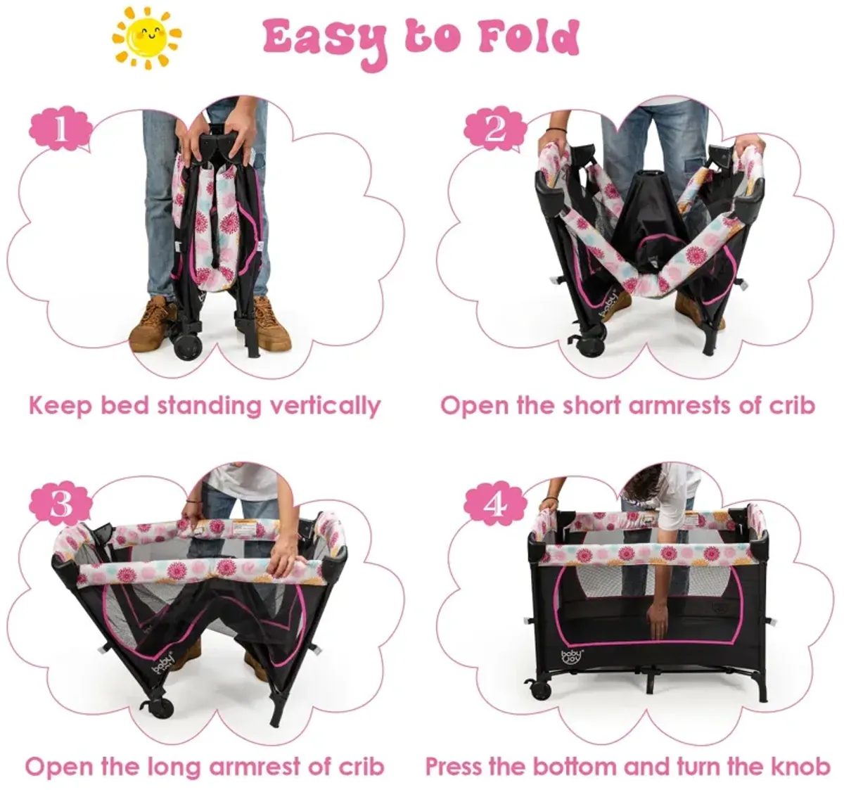 3-in-1 Convertible Portable Baby Playard with Music Box and Wheel and Brakes