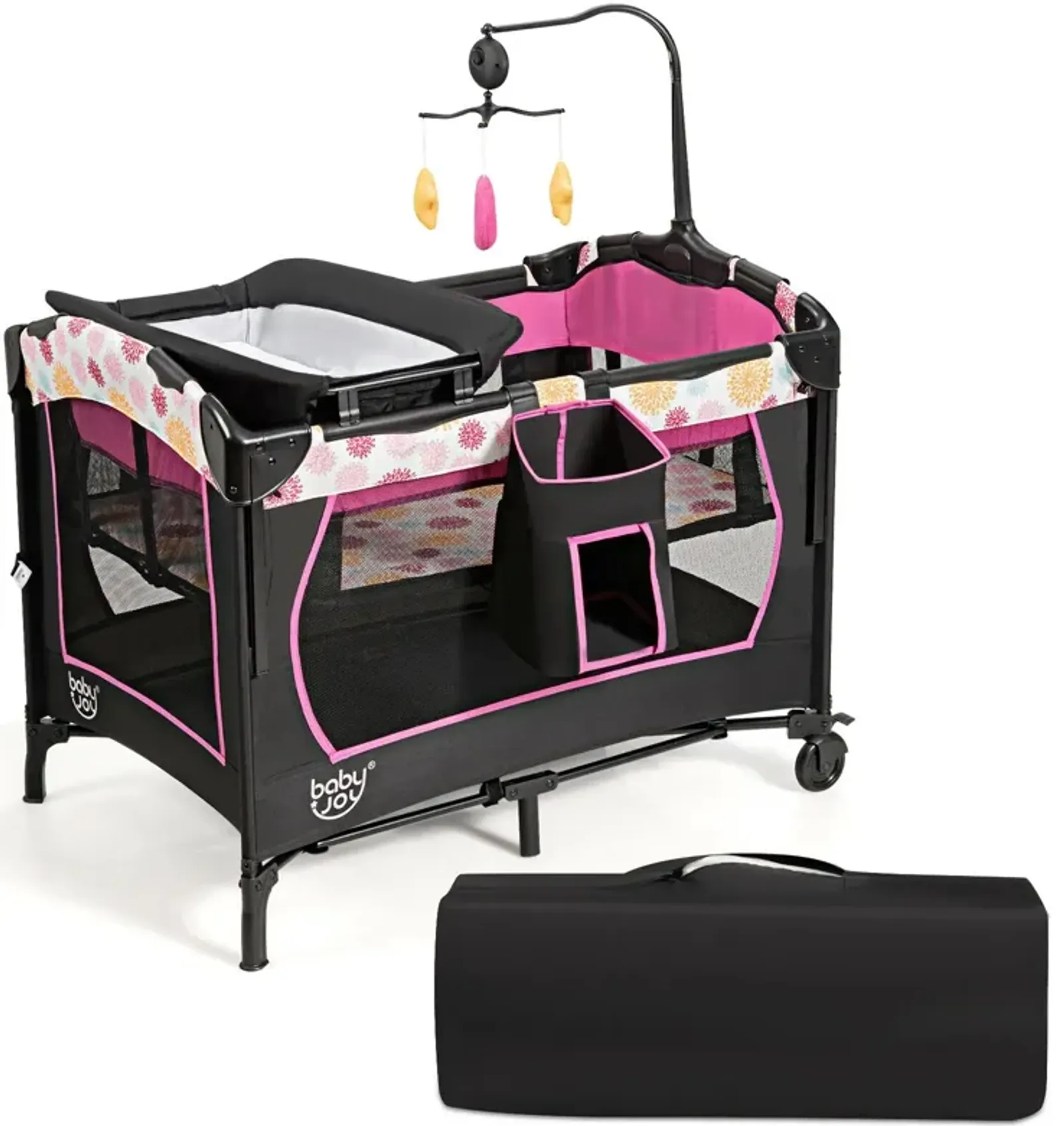 3-in-1 Convertible Portable Baby Playard with Music Box and Wheel and Brakes