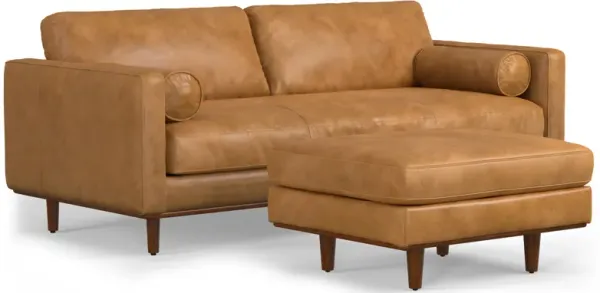 Morrison Mid-Century Modern 89 inch Wide Sofa with Ottoman Set in Sienna Genuine Leather