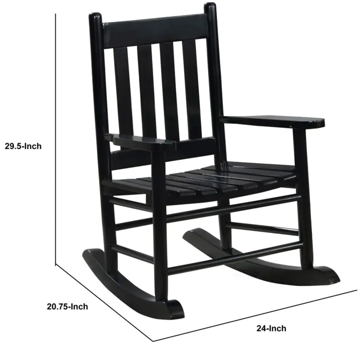 Rocking Chair with Slatted Design Back and Seat, Black