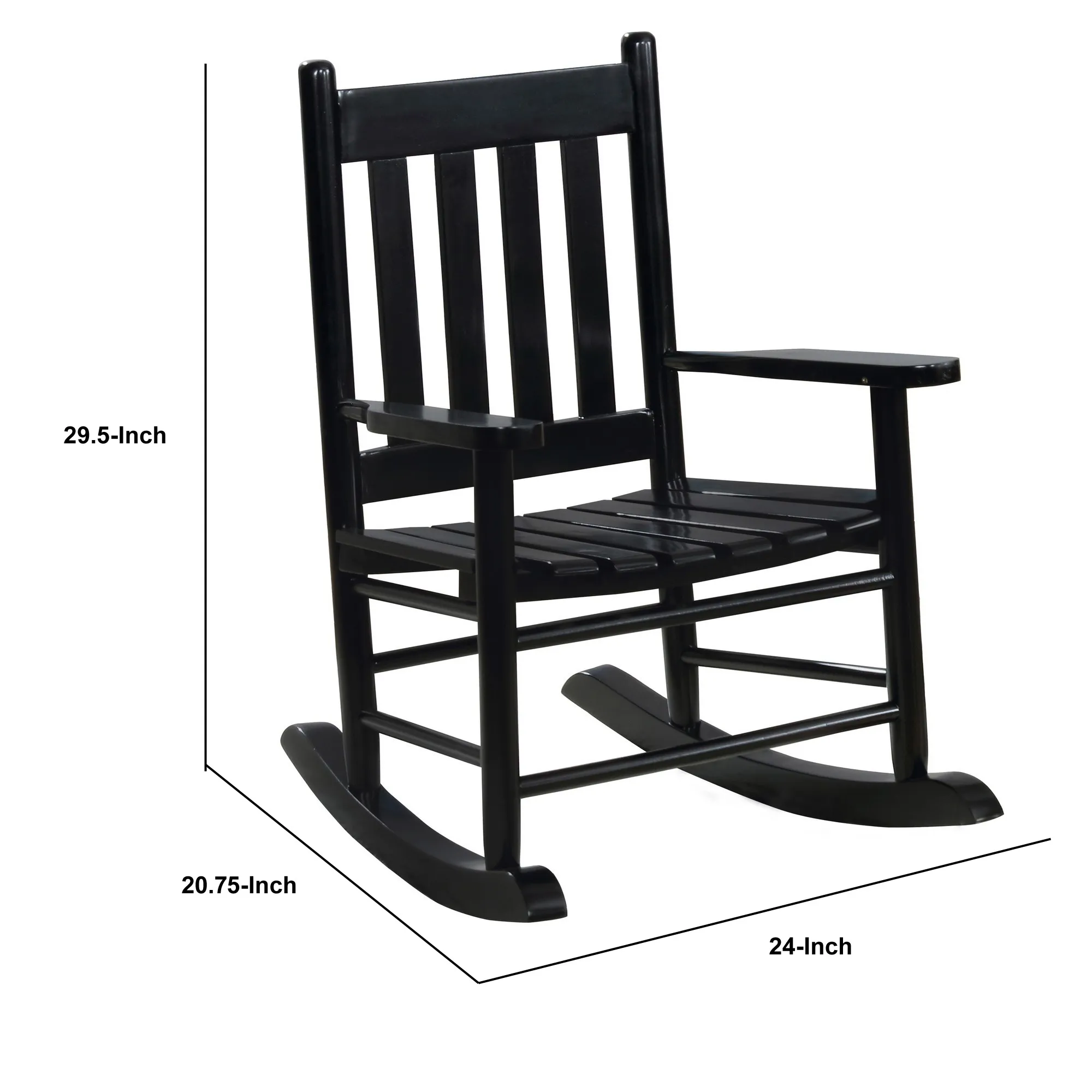 Rocking Chair with Slatted Design Back and Seat, Black