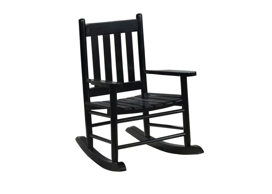 Rocking Chair with Slatted Design Back and Seat, Black