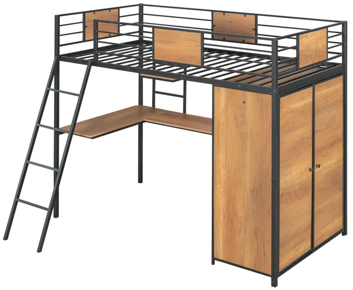 Merax Loft bed with L-shape Desk and Wardrobe