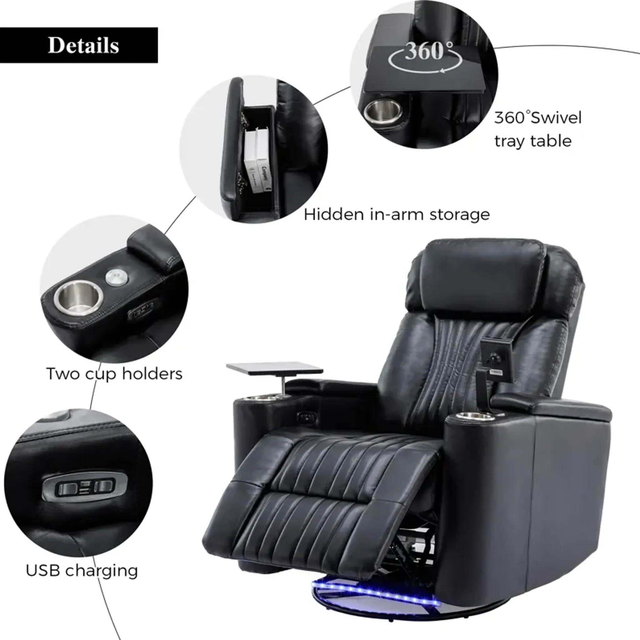 Merax Power Swivel Recliner Chair With Cell Phone Holder Mathis Home ...
