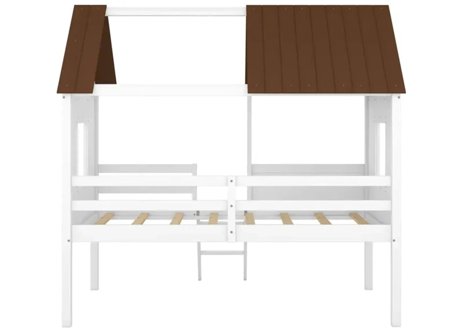 Twin Size Low Loft Wood House Bed With Two Side Windows