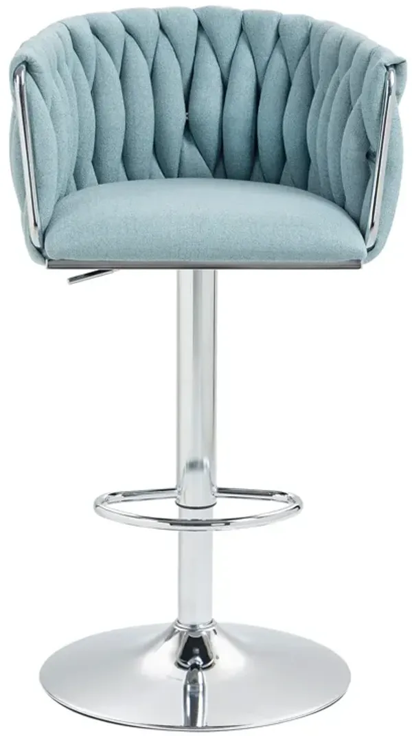 Streamdale 360 Woven Back Bar Stools, Set of 2, Adjustable Height, Silver Chrome, Blue