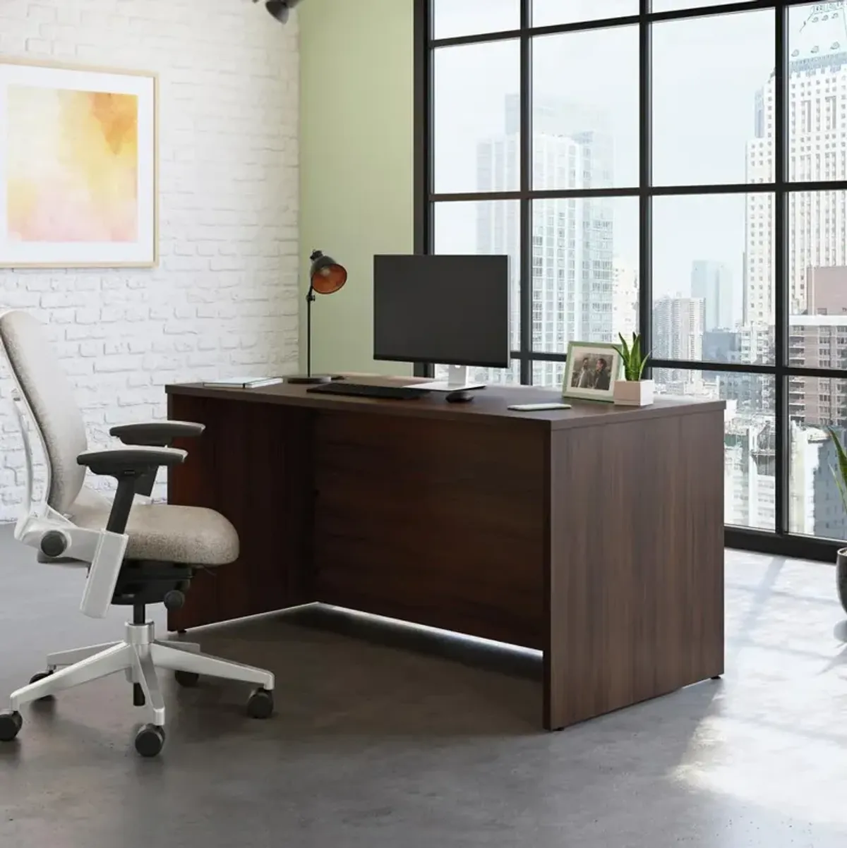 Sauder Affirm 60 Desk Shell  Noble Elm