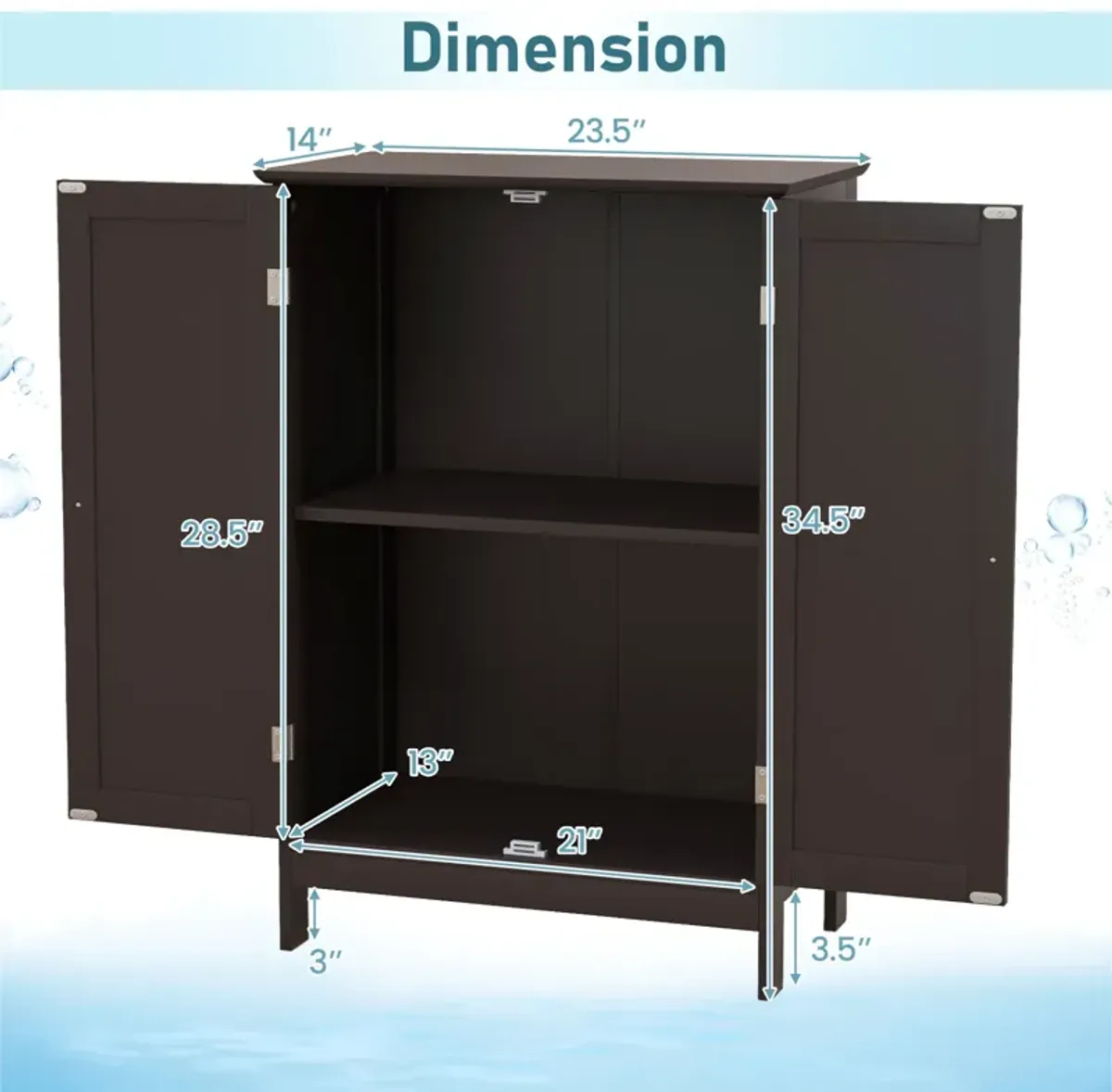 2-Door Freee-Standing Bathroom Cabinet with Shelf