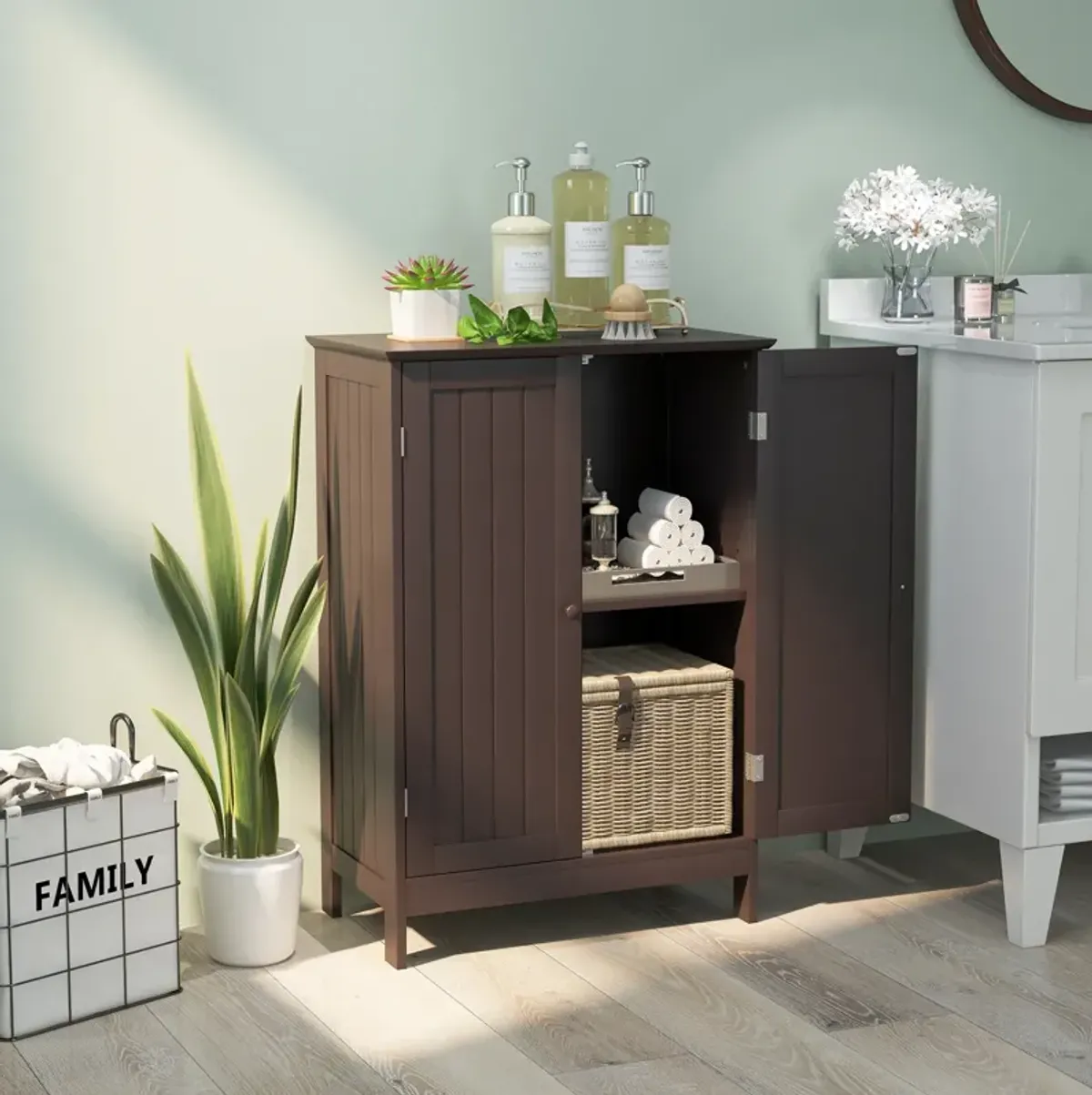 2-Door Freee-Standing Bathroom Cabinet with Shelf