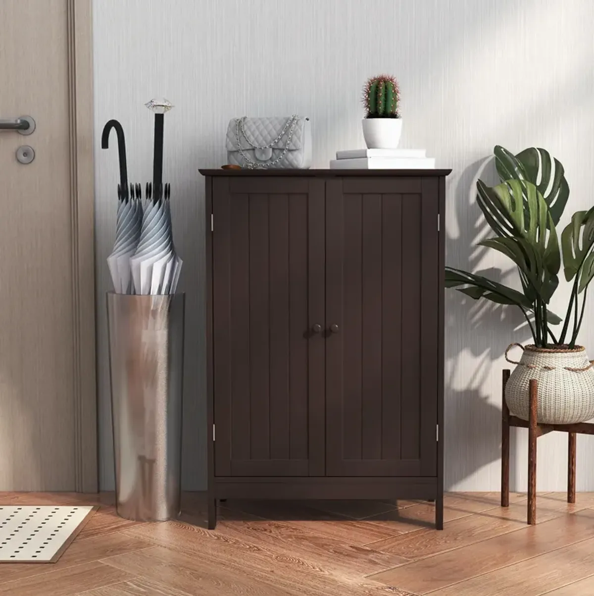 2-Door Freee-Standing Bathroom Cabinet with Shelf