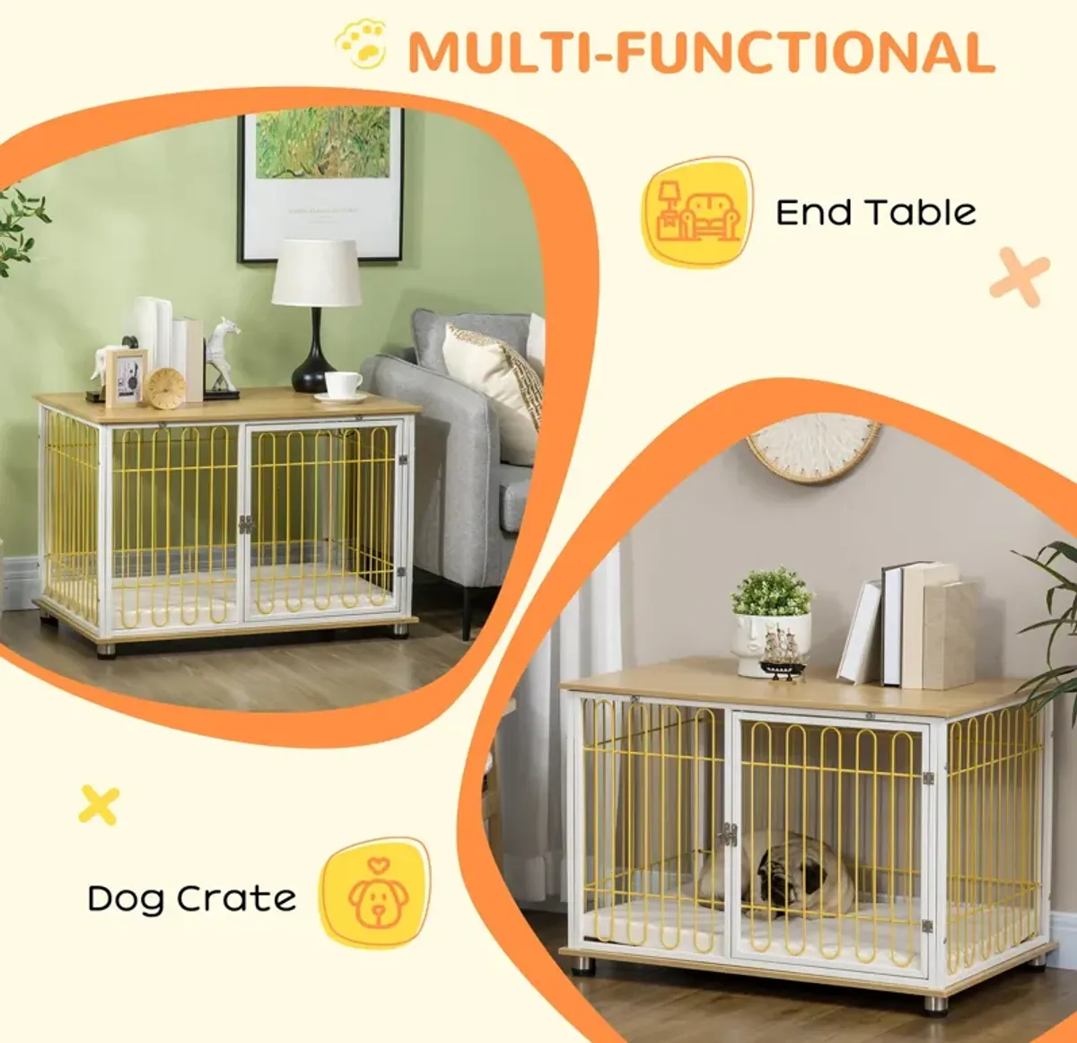 Oak Dog Furniture: 2-in-1 Crate End Table with Washable Cushion