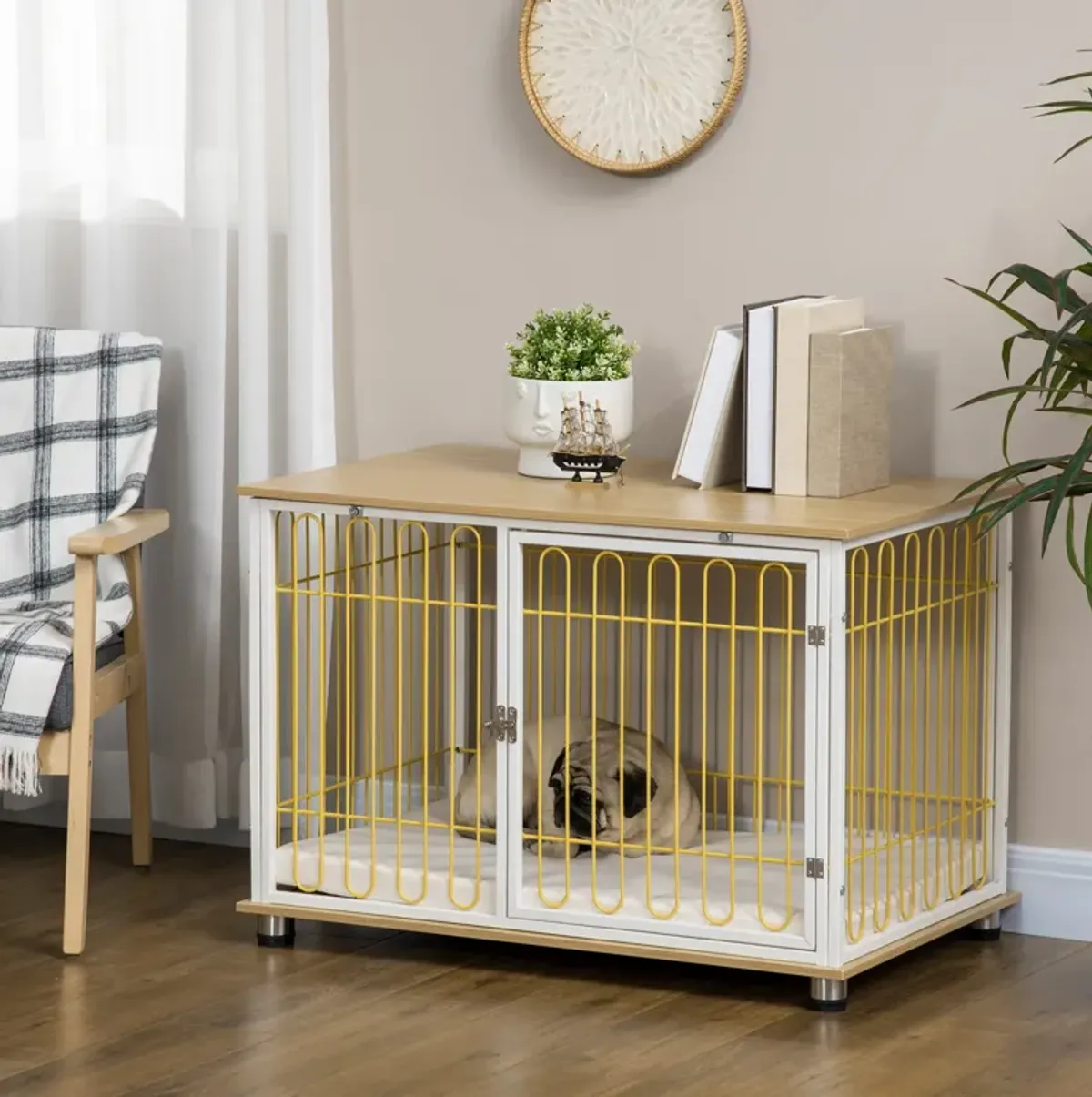 Oak Dog Furniture: 2-in-1 Crate End Table with Washable Cushion