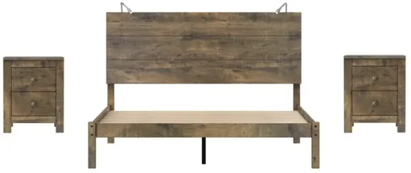 Merax Farmhouse Platform Bed with Two Nightstands Bedroom Sets