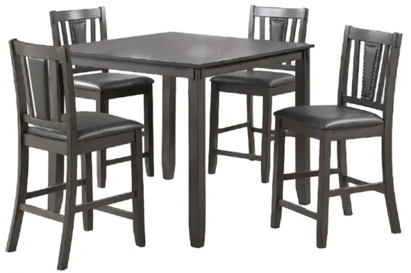 5 Piece Counter Height Dinning Table Set with 4 Chairs, Padded Seats, Gray - Benzara