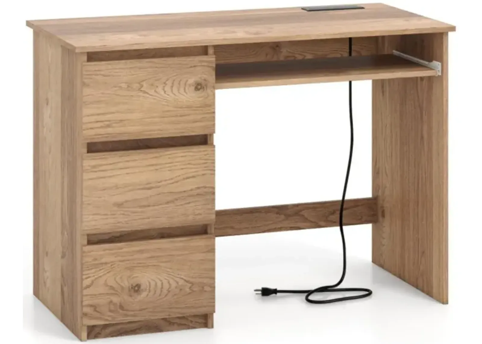 Computer Desk with Power Outlet Keyboard Tray and 3 Large Drawers