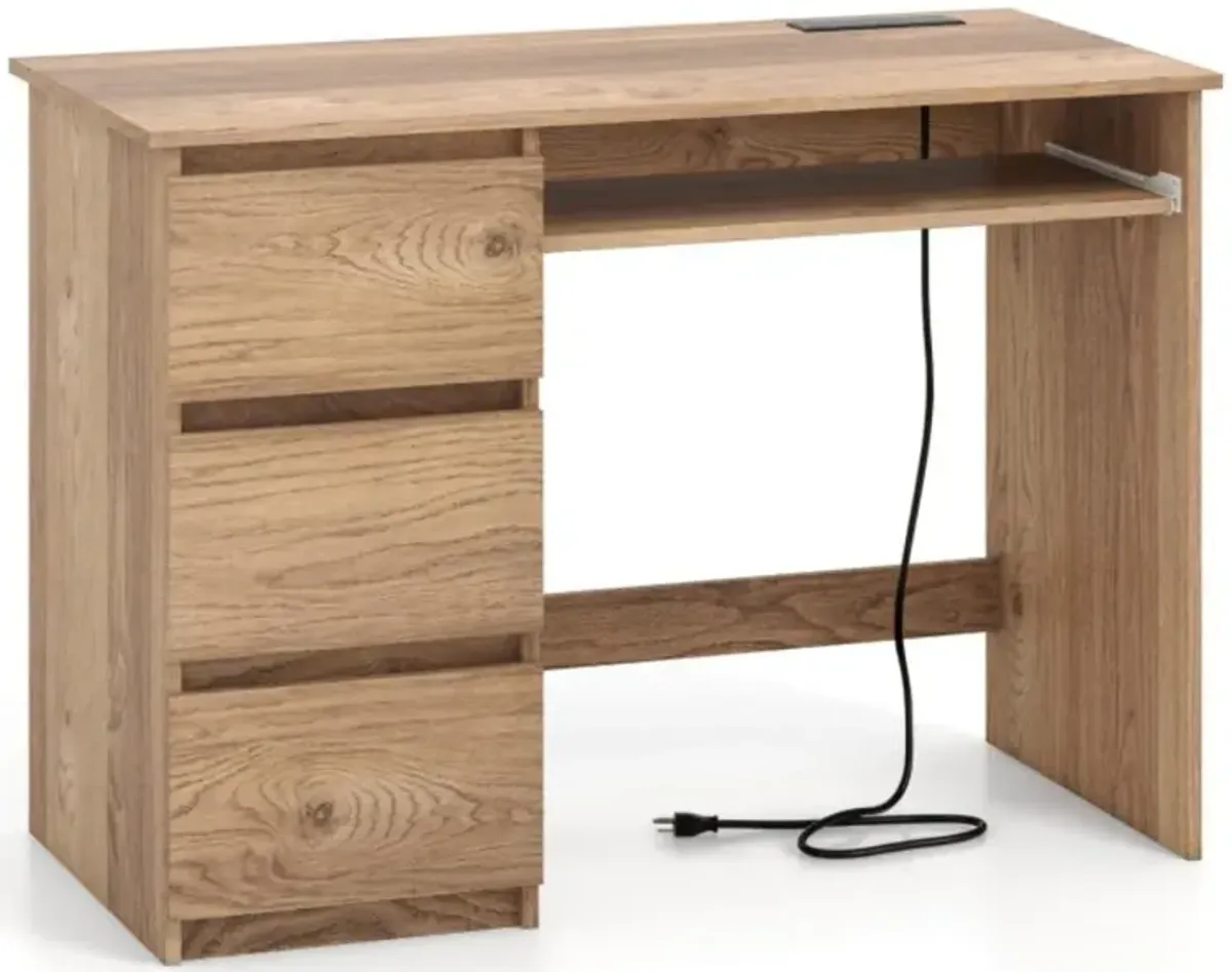 Computer Desk with Power Outlet Keyboard Tray and 3 Large Drawers