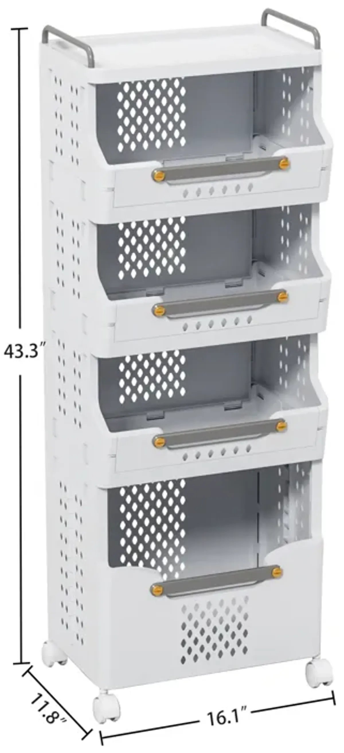 4-Tier Rolling Storage Cart with Wheels, Large Capacity Kitchen Cart, Mobile Utility Cart with with Push Handle and Baskets, Bathroom, Laundry Room