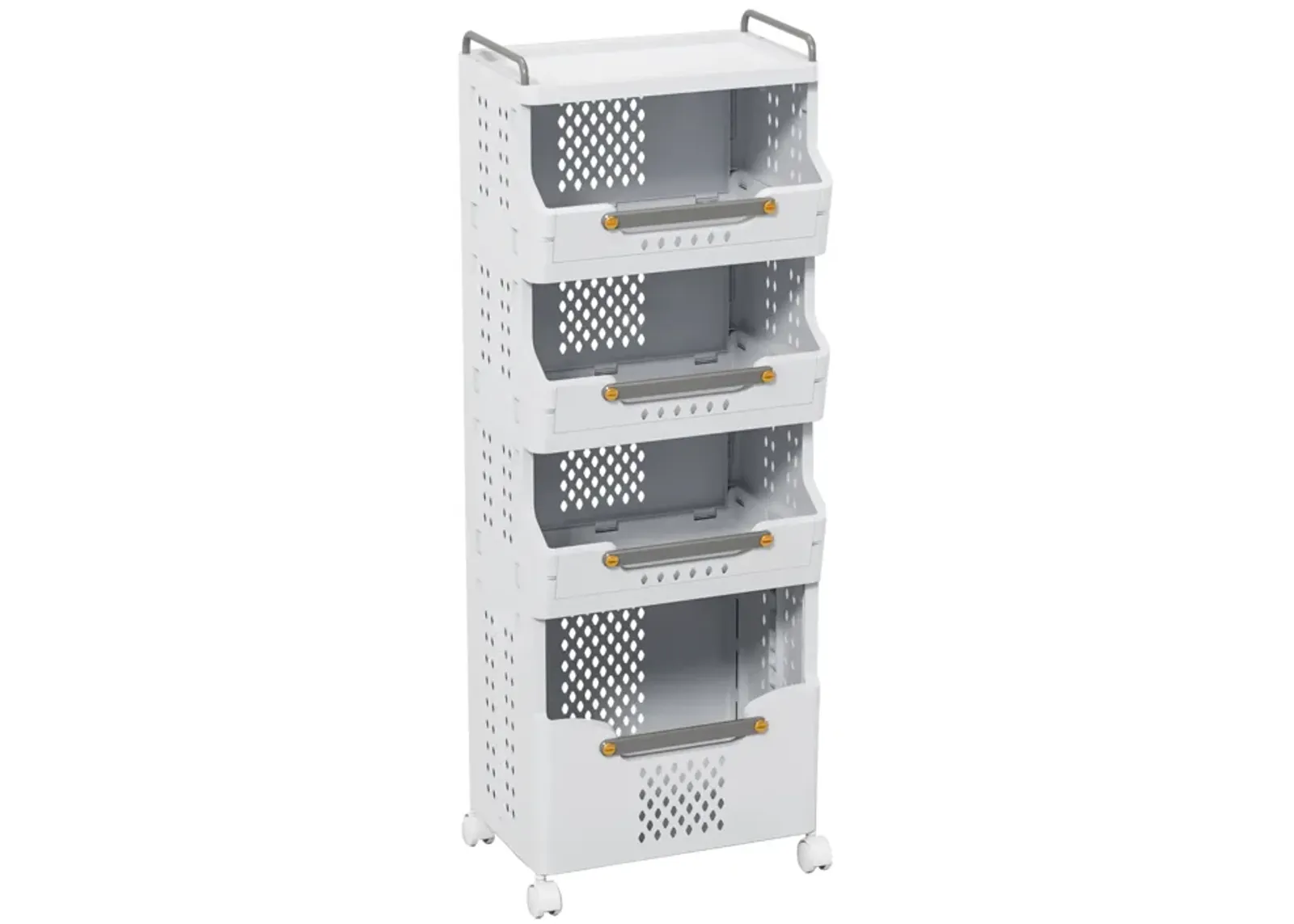 4-Tier Rolling Storage Cart with Wheels, Large Capacity Kitchen Cart, Mobile Utility Cart with with Push Handle and Baskets, Bathroom, Laundry Room