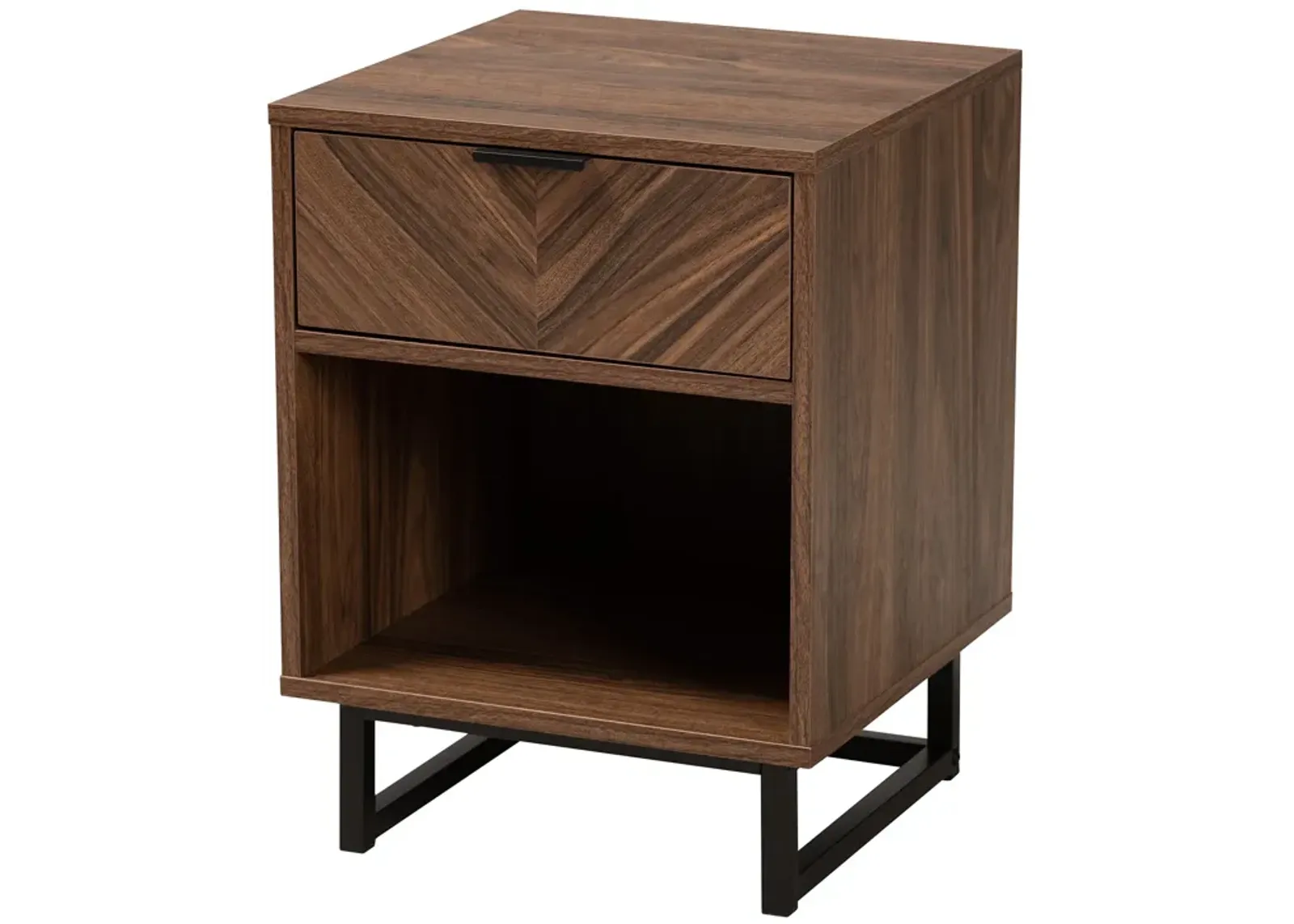 Baxton Studio Sadia Modern Walnut Brown Finished Wood and Black Metal 1-Drawer End Table