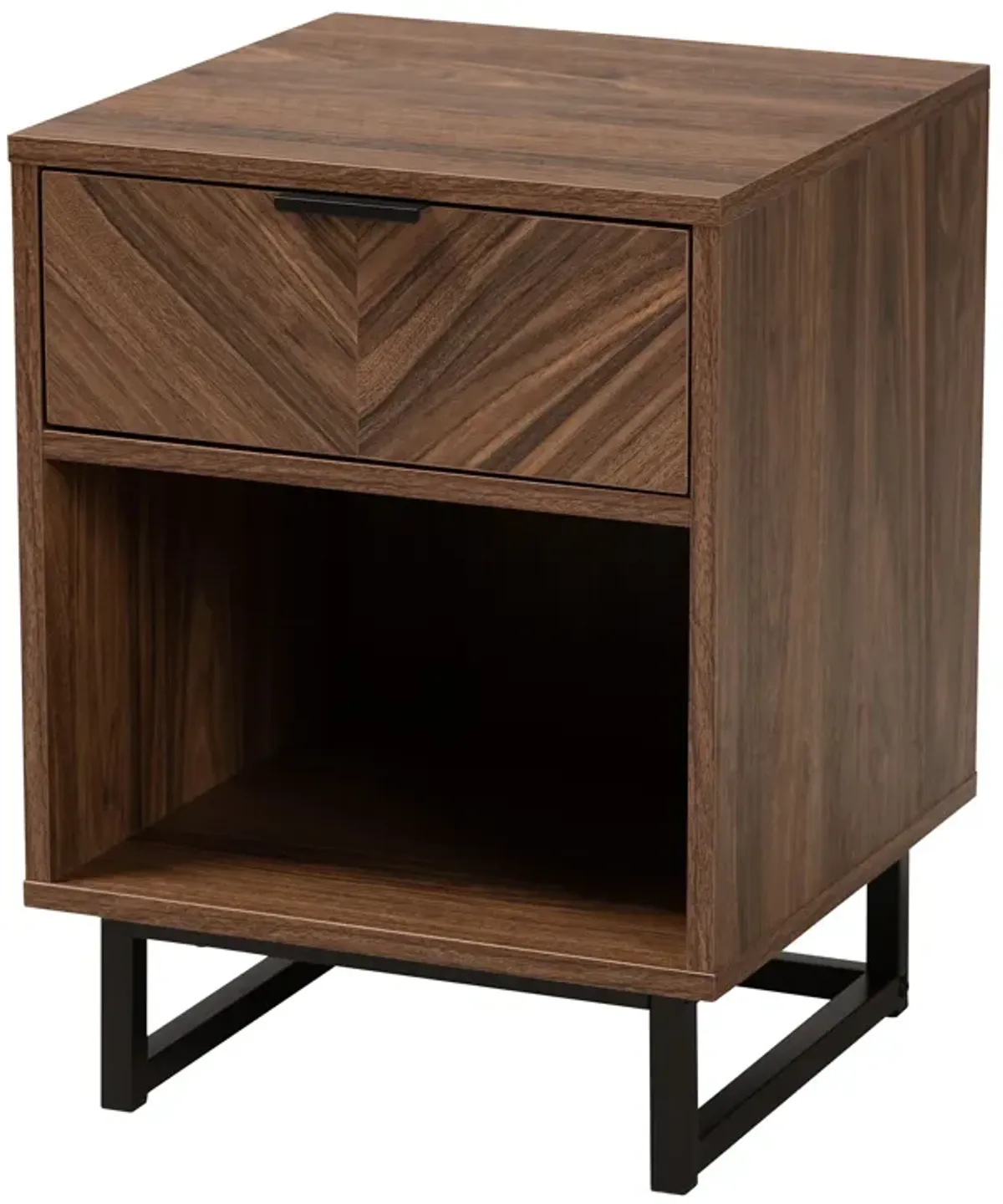 Baxton Studio Sadia Modern Walnut Brown Finished Wood and Black Metal 1-Drawer End Table