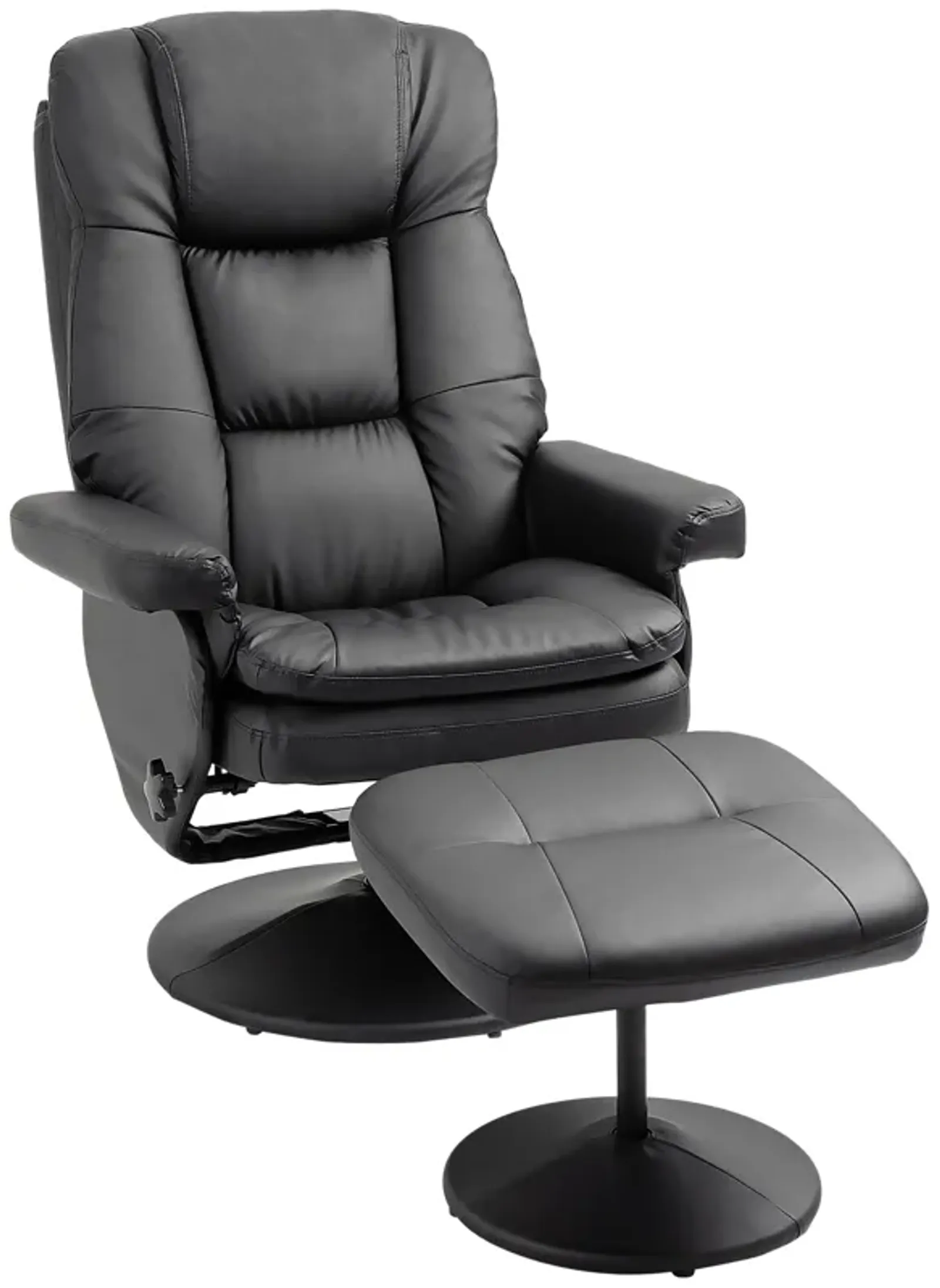 Black Relaxation Duo: PU Leather Recliner and Ottoman for Living Room