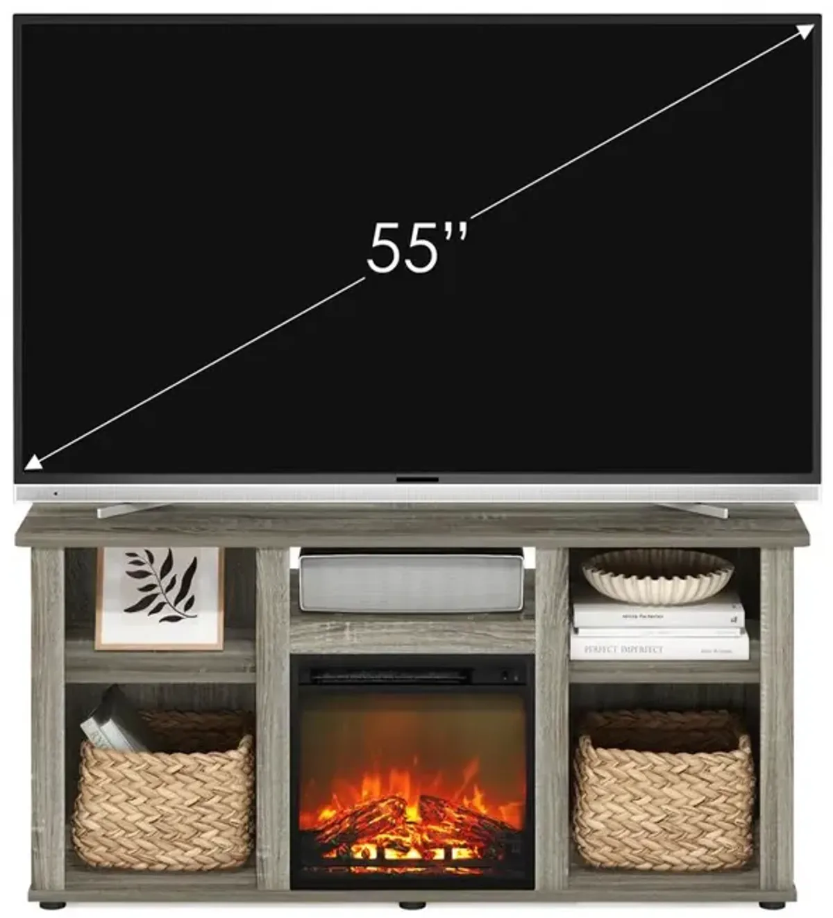 Fireplace TV Entertainment Center with Open Storage Compartment for TV up to 55"