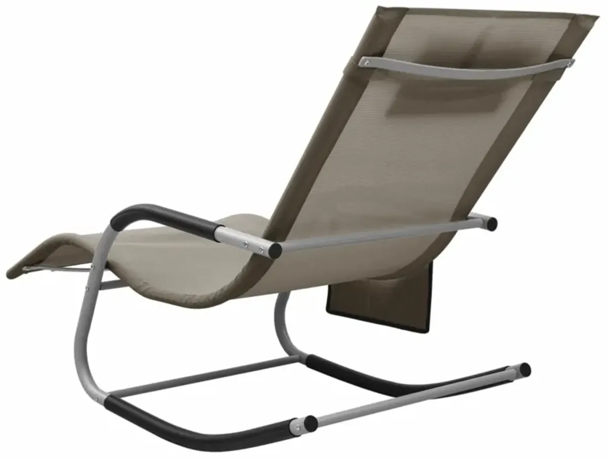 vidaXL Sun Lounger - Textilene Material, Taupe and Gray - Perfect for Garden or Beach, Comes with a Pillow and a Side Bag, Easy Assembly Required