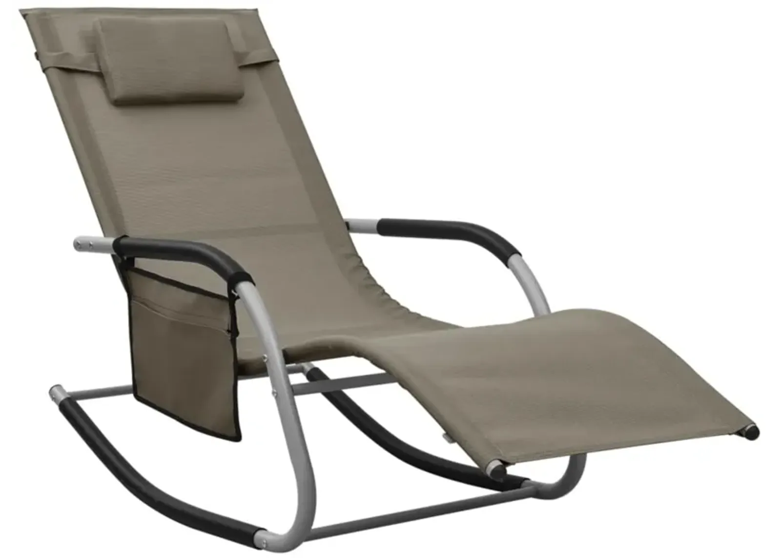 vidaXL Sun Lounger - Textilene Material, Taupe and Gray - Perfect for Garden or Beach, Comes with a Pillow and a Side Bag, Easy Assembly Required