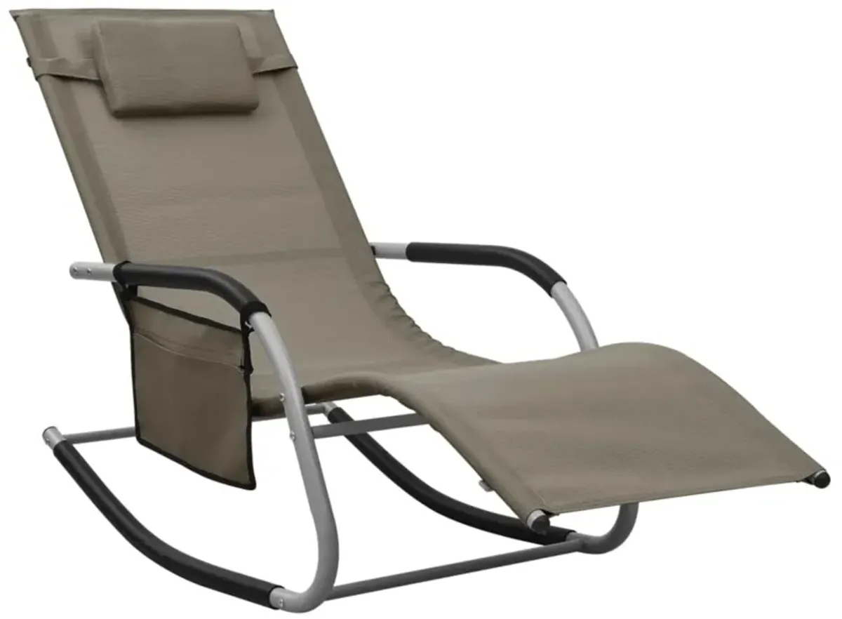 vidaXL Sun Lounger - Textilene Material, Taupe and Gray - Perfect for Garden or Beach, Comes with a Pillow and a Side Bag, Easy Assembly Required