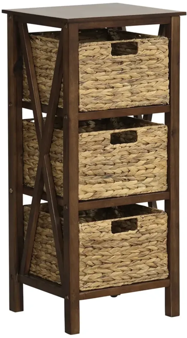 Nightstand with 2/3 Seagrass Baskets Narrow X-Design-4 Tier