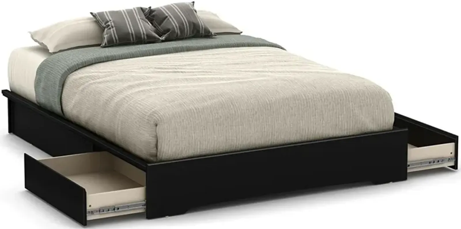 Hivvago Queen Platform Bed Frame with 2 Storage Drawers in Black Wood Finish